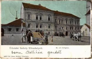 1901 Székelyudvarhely, Odorheiu Secuiesc; Református kollégium, Rudolf József üzlete, kút. Gál János kiadása / Calvinist boarding school, shop, well (EK)