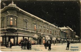 1906 Lugos, Lugoj; Eötvös tér télen este, Grünberger Ede üzlete. Auspitz Adolf kiadása / square in winter at night, shops (EK)