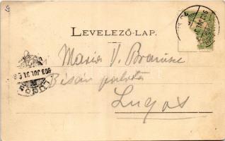 1903 Lugos, Lugoj; M. kir. posta, Görögkeleti (ortodox) templommal és bazárral. Nemes Kálmán kiadása...