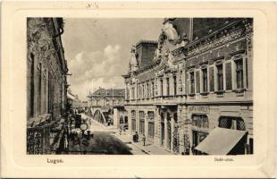 Lugos, Lugoj; Deák utca, Barth Károly üzlete, híd / street view, shop, bridge (EK)