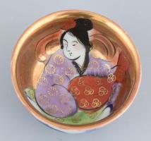 Japan Kutani Shinto Daikoku Giunomi szakés csésze, kézzel festett porcelán, jelzett, hibátlan, d: 5,2cm