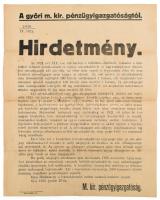 1921 Győr, szivarkapapír és szivarkahüvely adókötelességéről szóló hirdetmény