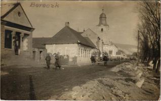 1917 Bereck, Bereczk, Bretcu; utca, templom, katonák / WWI Austro-Hungarian K.u.K. military, street view, church, shop, soldiers. photo + K.u.K. Divisionsbäckerei No. 71 (EK)