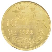 Svájc 1922B 10Fr Au Helvetia (3,22g/0.900) T:2 Switzerland 1922B 10 Francs Au Helvetia (3,2g/0.900) C:XF  Krause KM#36