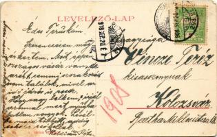 1908 Bánffyhunyad, Huedin; Piac tér, Adóhivatal, nyomda és könyvkötészet (W.L. ?) / market square, t...