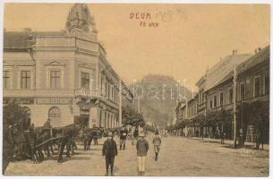 1909 Déva, Fő utca, vár, Hirsch Testvérek üzlete, Fehér Kereszt szálloda. 494. (W.L. ?) / main street, castle ruins, shops, hotel (EB)
