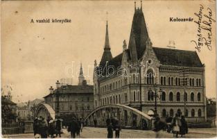 1905 Kolozsvár, Cluj; A vashíd környéke, üzletek / bridge, shops (EK)