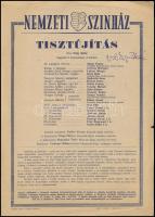 1957 Várkonyi Zoltán autográf aláírása a Nemzeti Színház tisztújítás c. darabjának plakátján 20x30 c,