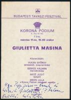 1998 Giulietta Masina és Mikes Lilla autográf aláírása budapesti tavaszi fesztivál műsor füzeten
