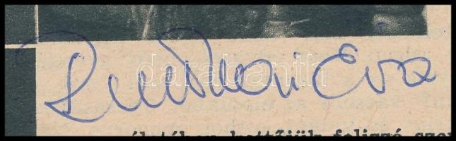 Ruttkai Éva autográf aláírása öt ábrázoló újságkivágáson