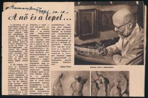1974 Barcsay Jenő festőművész autográf aláírása öt ábrázoló újságkivágáson
