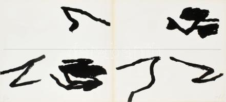 Hollán Sándor (Alexandre Hollan, 1933-): Tölgyfatánc mappa, Vasarely Múzeum, 1993. 3 db szitanyomat, mindegyik jelzett. Mindegyik 7/20 számozással. A művész aláírásával készült 20 db 1-20-ig számozott példány, 10 I-X-ig számozott példány, valamint 6 mappa 1-6-ig számozott H.C. a Szépművészeti Múzeum gyűjteménye és a közreműködő munkatársak számára. Szitanyomat lapméret: 25x56 cm. Eredeti kiadói mappában, lapszéli kisebb elszíneződéssel, máskülönben jó állapotban. Komplett, hiánytalan gyűjtői ritkaság!