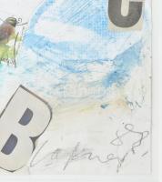 Lakner László (1936-): Hommage á Kassák Lajos, 1988. Vegyes technika, kollázs, papír. Jelezve jobbra...