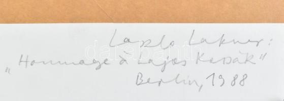 Lakner László (1936-): Hommage á Kassák Lajos, 1988. Vegyes technika, kollázs, papír. Jelezve jobbra...