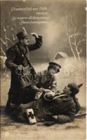 1915 Unermüdlich zur Hilfe bereit ist unserer Schwestern Barmherzigkeit / Első világháborús német romantikus lap sérült katonával / WWI German romantic military with injured soldier (fl)