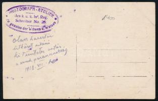 1918 Olasz harctér, ütközet utáni kitüntetésosztás, 26. gyalogezred, hátoldalon feliratozott, pecsét...