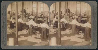 cca 1890 Papírgyártás masszából az Usaban . Marinette Wisc. Sztereofotó 9x18 cm