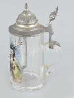 Antik vadászkorsó, üveg, ön fedő, korának megfelelő sérülésekkel, kopásokkal!!!. m: 17 cm