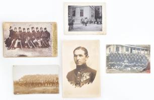 cca 1890-1920 5 db érdekes katonai kabinetfotó és fotólap 18x11 cm-ig, sorakozó, csoportkép, kitüntetéses katona