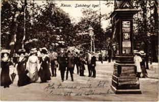 1917 Kassa, Kosice; Széchenyi liget, hirdetőoszlop Mildner Ferenc reklámjával / park, advertising column (EK)