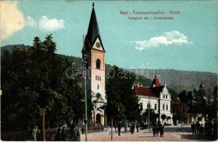 1914 Trencsénteplic-fürdő, Kúpele Trencianske Teplice; Templom tér. Wertheim Zsigmond kiadása / church square
