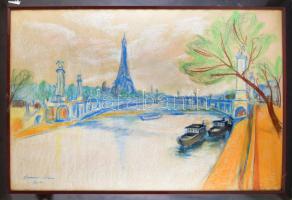 Diener-Dénes Rudolf (1889-1956): Párizsi Szajna-part az Eiffel-toronnyal. Pasztell, papír, jelzett Diener Denes Rudolf/ Paris. Keretben. 90cm x 125cm
