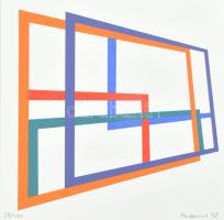 Maurer Dóra (1937): Geometriai kompozíció 1998. szitanyomat, papír, jelzett, számozott (52/100) 20cm x 20cm,