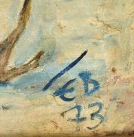 Erwin Braun (1922-2003) német festőművész: Havas táj szánnal,
1973. Olaj, vászon, jelzett. Fa keret...