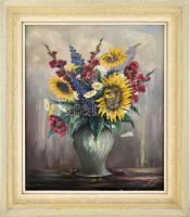 Paul Segler (1931) német festőművész: Virágcsendélet. Olaj, farost, jelzett. Fa keretben: 70cm x 60cm