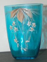 Kék utazópohár, virágdíszítéssel és 9cm-es magassággal