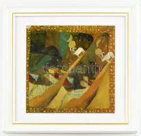 Jelzés nélkül: Szürrealista kép. Vegyes technika, papír. Sérült. Üvegezett, dekoratív fakeretben, 28x27 cm