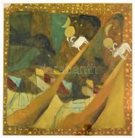 Jelzés nélkül: Szürrealista kép. Vegyes technika, papír. Sérült. Üvegezett, dekoratív fakeretben, 28...