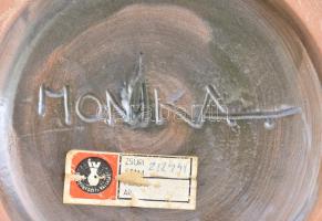 Laborcz Mónika (1941-): Retro iparművész tál, mázas kerámia, jelzett, kopásokkal, d: 36 cm