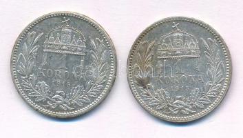 1915KB 1K Ag "Ferenc József" (2x) T:1- patina Adamo K5.1