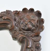 Fa keretes kézi tükör, kis sérülésekkel, h: 34 cm