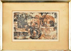 Würtz Ádám (1927-1994): Fából faragott királyfi 1969. Színezett rézkarc, papír, jelzett. Üvegezett, kissé kopott fa keretben, 19,5x29cm