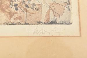 Würtz Ádám (1927-1994): Fából faragott királyfi 1969. Színezett rézkarc, papír, jelzett. Üvegezett, ...