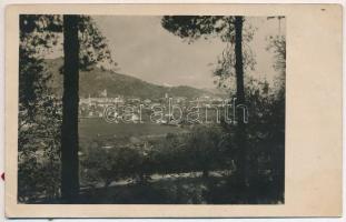 1940 Szilágysomlyó, Simleu Silvaniei; látkép a bevonulás idejéből, hátoldalra ragasztott magyar szalag / general view, entry of the Hungarian troops, Hungarian ribbon glued on the backside. photo + 1940 Szilágysomlyó visszatért So. Stpl. (EK)