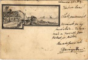 1900 Kolozsvár, Cluj; kézzel rajzolt képeslap / hand-drawn art postcard s: Berényi (EK)