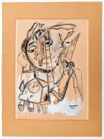 Olvashatatlan jelzéssel: Jelenet. Vegyes technika, papír. Paszpartuban. 29,5x21 cm