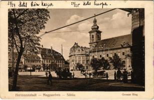 Nagyszeben, Hermannstadt, Sibiu; Grosser Ring / Nagy tér, villamos. Emil Fischer kiadása / square, tram (kis szakadás / small tear)