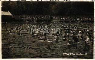 1942 Szováta, Szovátafürdő, Baile Sovata; Medve-tó, strand, fürdőzők / Lacul Ursu / lake, beach, bathers