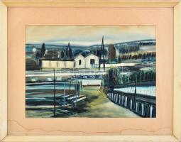 Misch Ádám (1935-1995): Vízparti táj. Akvarell, papír, jelzett, üvegezett fakeretben, foltos paszpartuban, 32×46 cm