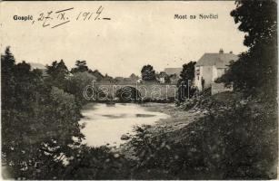 1914 Goszpics, Gospic; Most na Novcici / híd / bridge (gyűrődés / crease)