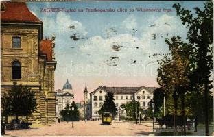 1924 Zagreb, Zágráb; Pogled na Frankopansku ulicu sa Wilsonovog trga / street view, tram (EK)