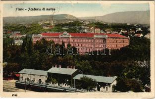 1918 Fiume, Rijeka; Osztrák-magyar haditengerészeti akadémia, vasútállomás vonattal / Academia di marina / K.u.K. Kriegsmarine Marine Akademie. Stengel & Co. / Austro-Hungarian Navy academy, railway station, train (EK)