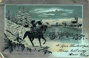 1899 (Vorläufer) Schütz Dich Gott / Art Nouveau, floral, litho greeting card (EK)