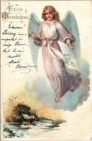 1899 (Vorläufer) Fröhliche Weihnachten! / Christmas greeting art postcard with angel. litho