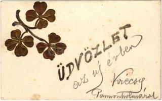 1900 Üdvözlet az Újévben / New Year greeting art postcard with clover (fl)