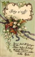 1903 Boldog Újévet! / New Year greeting art postcard. Art Nouveau, floral, Emb. litho (lyuk / pinhole)